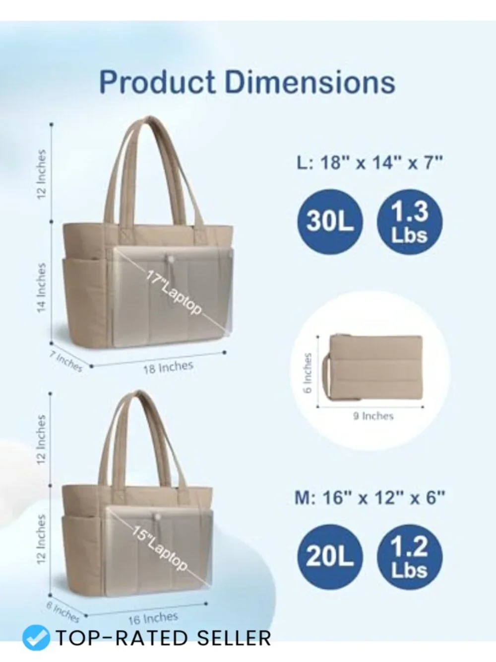 Puffy Tote Bag with Laptop Compartment & Cup Holder for Women Work Travel